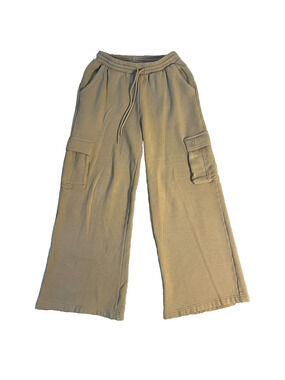VS PINK Campus Fleece Wide Leg Cargo Sweatpants Womens S Beige Lounge Y2K Comfy
